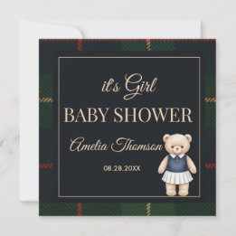 Invitation Classic Polo Teddy Bear Preppy Plaid Baby Shower