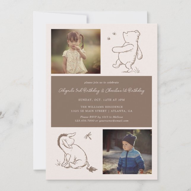 Invitation Classic Pooh & Eeyore | Anniversaire conjoint pour (Devant)