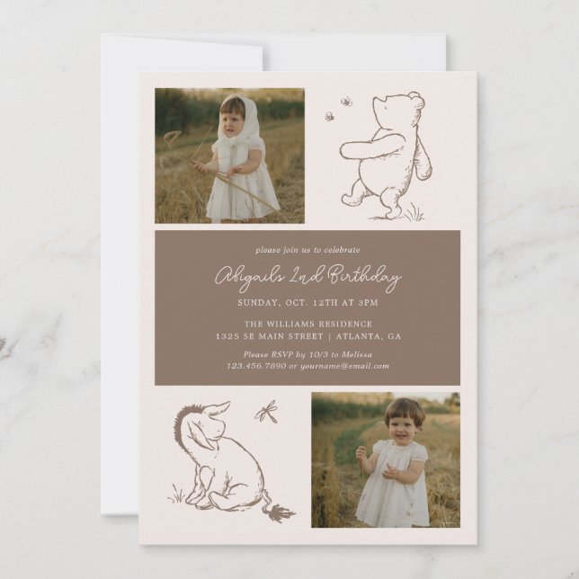 Invitation Classic Pooh & Eeyore | Collage photo Anniversaire (Devant)