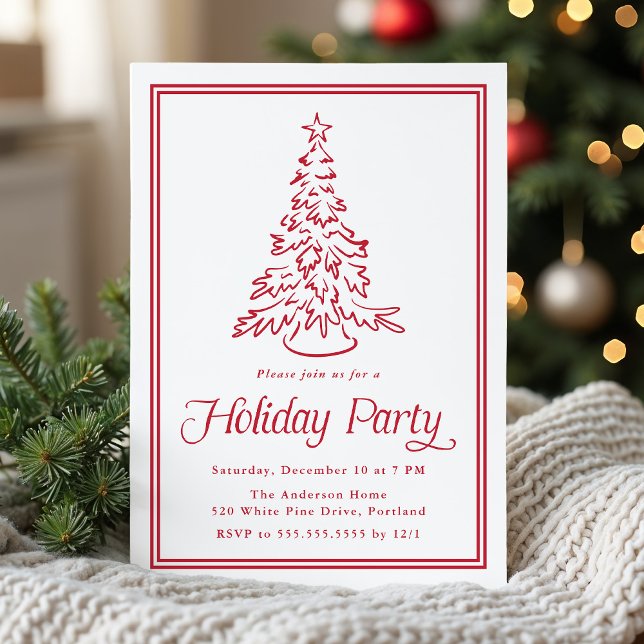 Invitation Classic Red Border Noël Arbre de Noël Fête (Créateur téléchargé)
