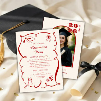 Invitation Classic Red Graduation with Photo Party
