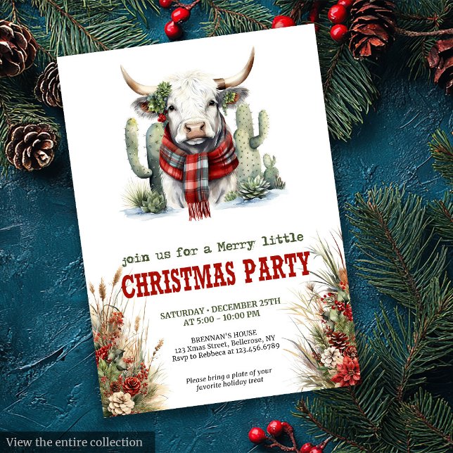 Invitation Classic Red Green Highland Cow Christmas Invite (Classic Red Green Cowboy Christmas Invite)