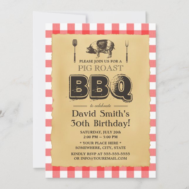 Invitation Classic Red Plaid Pig Roast BBQ fête d'anniversair (Devant)