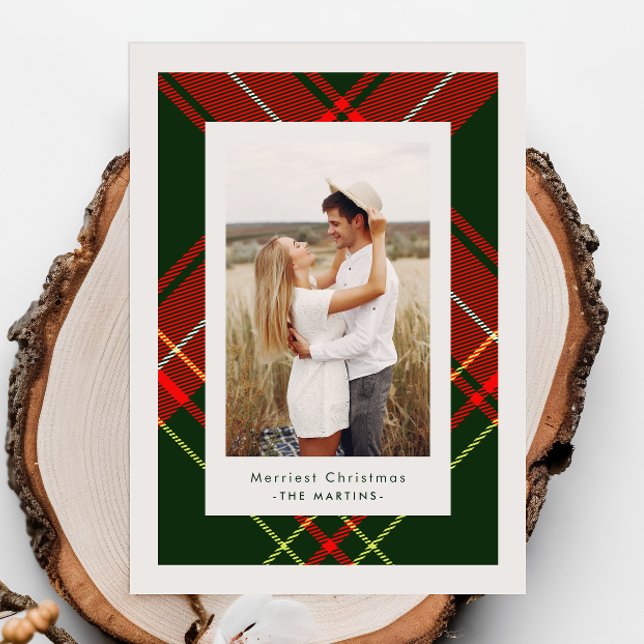 Invitation Classic Red Plaid Three Photo Christmas Card (Créateur téléchargé)