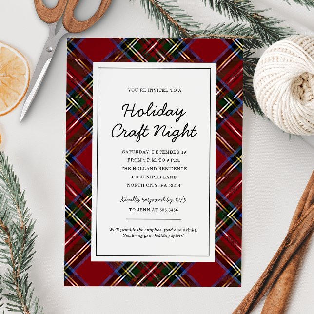 Invitation Classic Red Tartan Fête Artisanale Nuit (Créateur téléchargé)