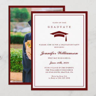 Invitation Classic Red & White Script Graduation Photo