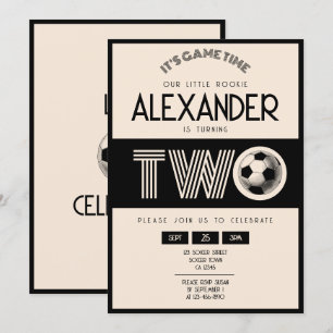 Invitation Classic Retro Black Soccer 2e anniversaire