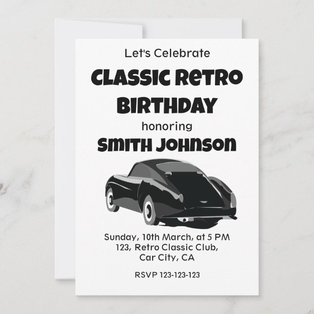 Invitation Classic Retro voiture fête d'anniversaire (Devant)