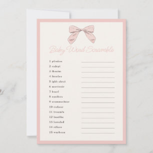 Invitation Classic rose Bow Baby shower Word Scramble Jeu