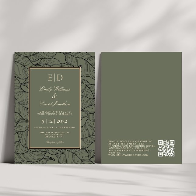 Invitation Classic Sage Monogramme élégant QR (Créateur téléchargé)