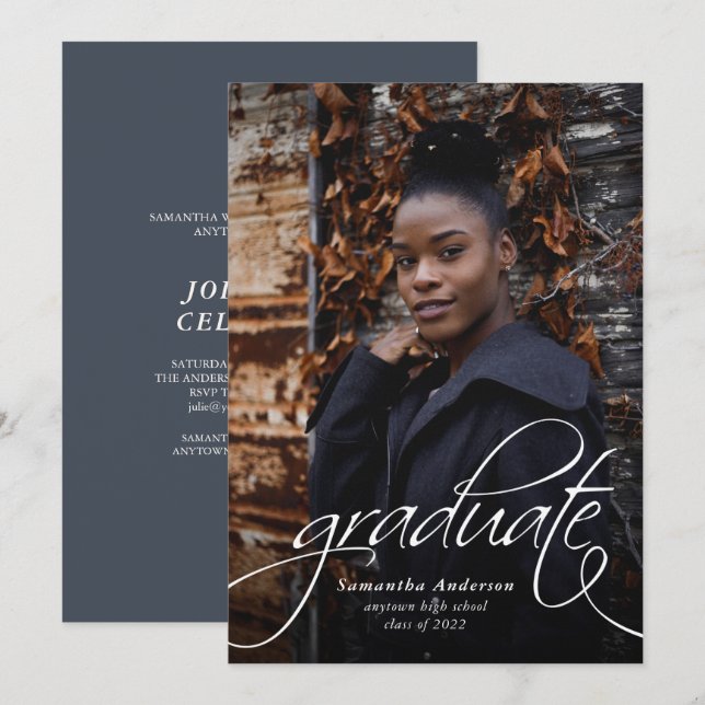 Invitation Classic Script Graduation Party (Devant / Derrière)