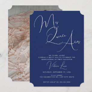 Invitation Classic Script Royal Blue Anniversaire quinceañera