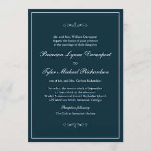 Invitation Classic Simple Elegance Mariage bleu marine