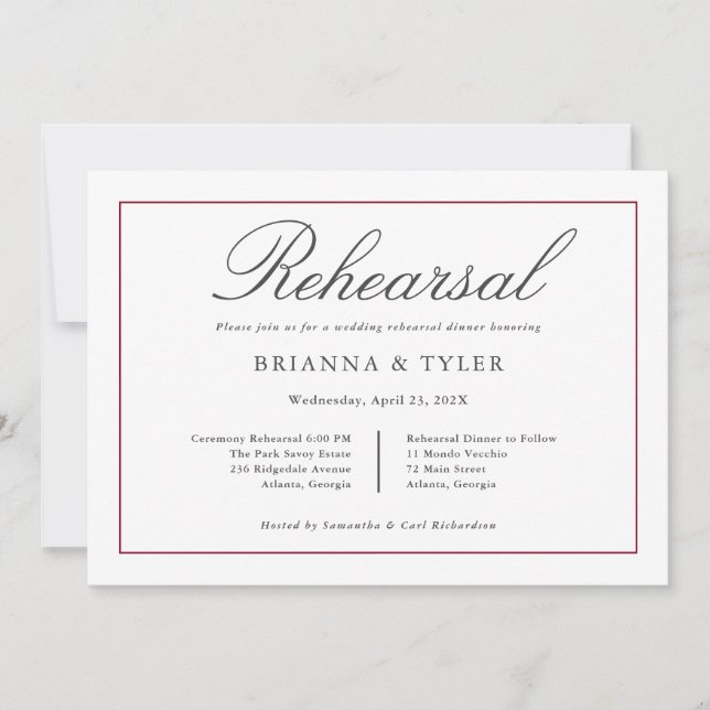 Invitation Classic Simple Elegance Wedding Rehearsal Dinner (Devant)