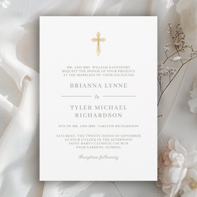 Invitation Classic Simple Elegant Christian Cross Wedding (Available in both printed and instant download digital formats.)