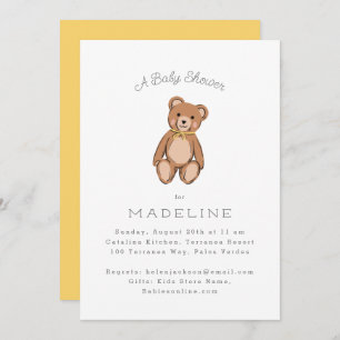 Invitation Classic Teddy Bear Baby shower Jaune