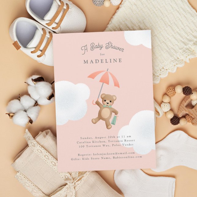Invitation Classic Teddy Bear Baby shower rose (Créateur téléchargé)
