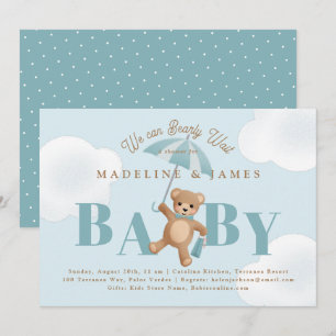 Invitation Classic Teddy Bear Bleu Bearly Wait Baby shower