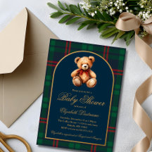 Classic Teddy Bear Navy Plaid Preppy Baby Shower