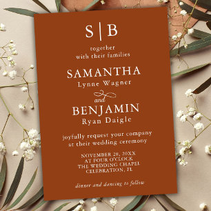 Invitation Classic Terracotta Monogramme Initiales Mariage