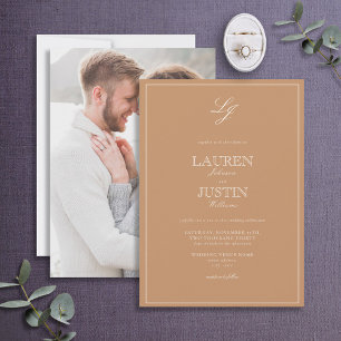 Invitation Classic Terracotta Script Monogramme Mariage photo