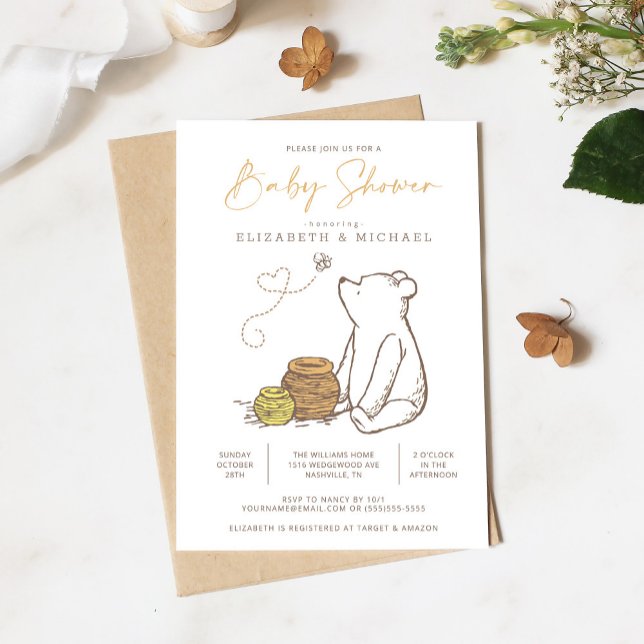 Invitation Classic Winnie l'invitation au Baby shower de l'Oo (Invitation on table)