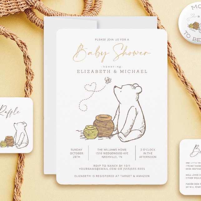 Invitation Classic Winnie the Pooh Baby Sprinkle (Invitation on table)