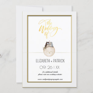 Invitation Classieux minimaliste ,hiboux amoureux save the da