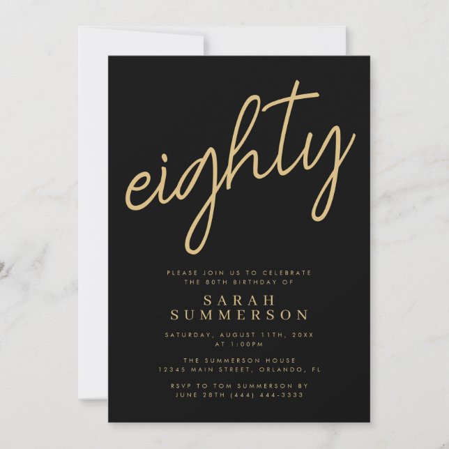 Invitation Classieux Quatre-Vingt Noir Or 80e Anniversaire (Devant)