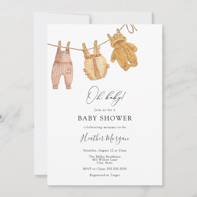 Invitation classique à un Baby shower neutre pour  (Devant)