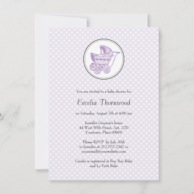 Invitation classique au Baby shower Pram (Devant)