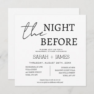 Invitation Classique Blanc la nuit avant le dîner de répétiti