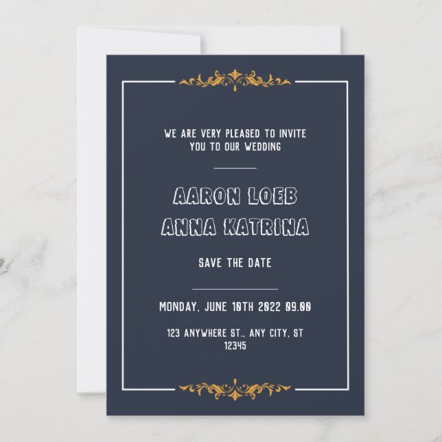 Invitation Classique Bleu Nuit Save The Date Mariage (Devant)