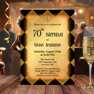 Invitation Classique Chic Gold Noir Élégant Anniversaire