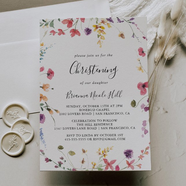Invitation Classique Colorful Fleur Christening (Créateur téléchargé)
