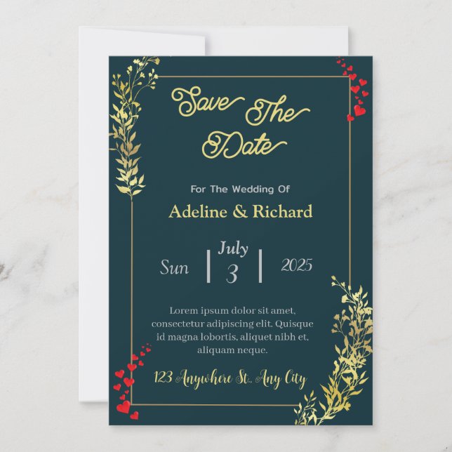 Invitation classique de Mariage Botanique Vert et  (Devant)
