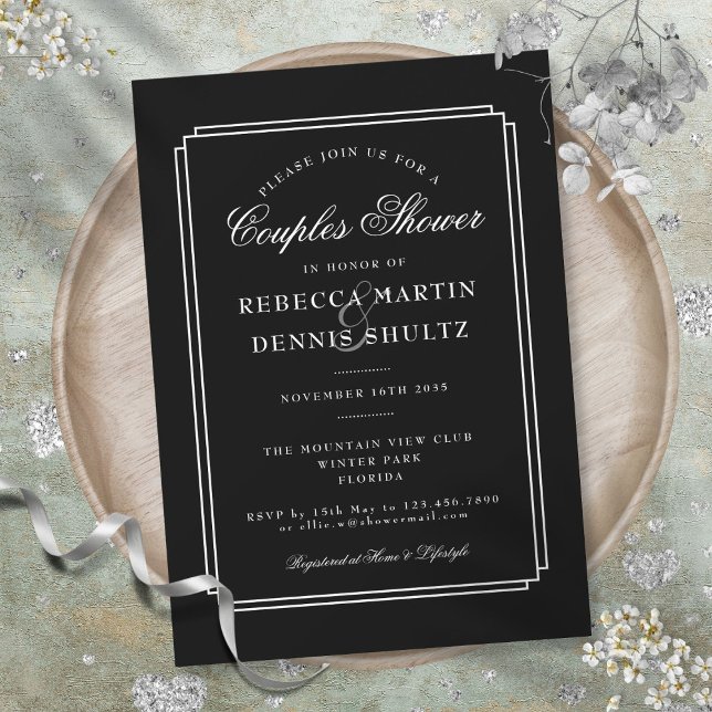 Invitation Classique Deco | Shower de couples noir et blanc (Classic Deco | Black and White Couples Shower Invitation)