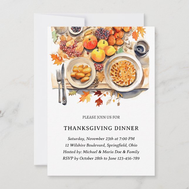Invitation Classique Dîner Thanksgiving (Devant)