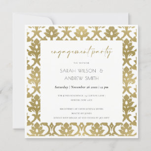 INVITATION CLASSIQUE DOMMASQUE D'OR FIANÇAILLES DE MOTIFS FLO