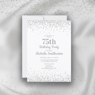 Invitation Classique Élégant Blanc Paillettes Argent 75e Anni