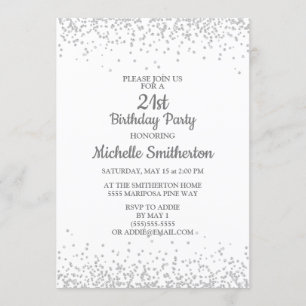 Invitation Classique Élégant Blanc Paillettes Argentées 21e A