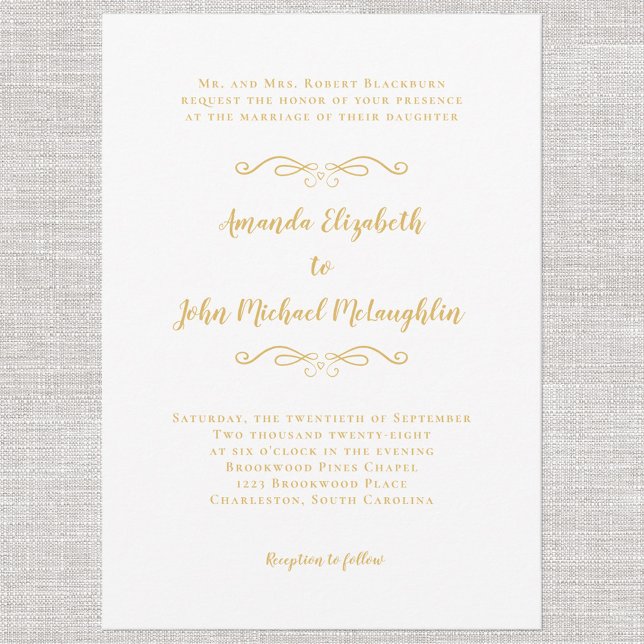 Invitation Classique Élégant Simple Formel Or Blanc Mariage (Créateur téléchargé)