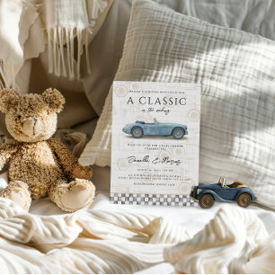 Invitation Classique en devenir Baby Shower Voiture Vintage B