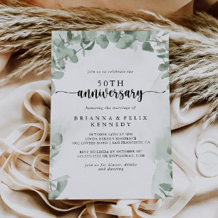 Invitation Classique Eucalyptus 50e anniversaire de mariage  