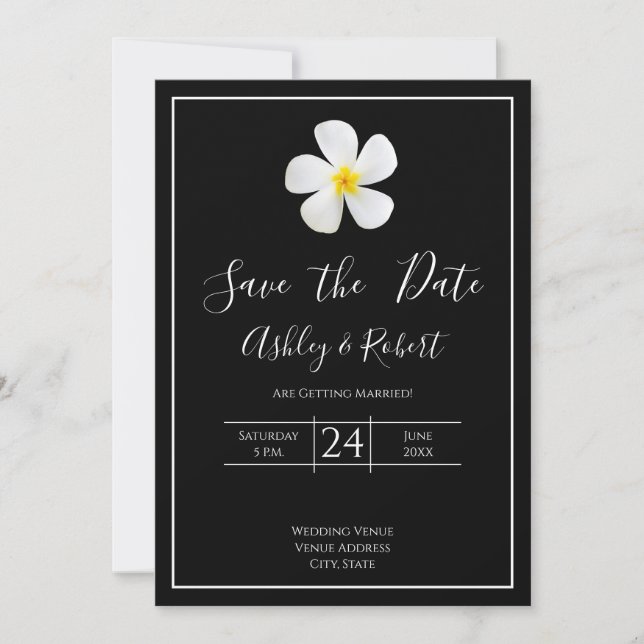 Invitation Classique Formelle Moderne, Blanc sur Noir, Date d (Devant)