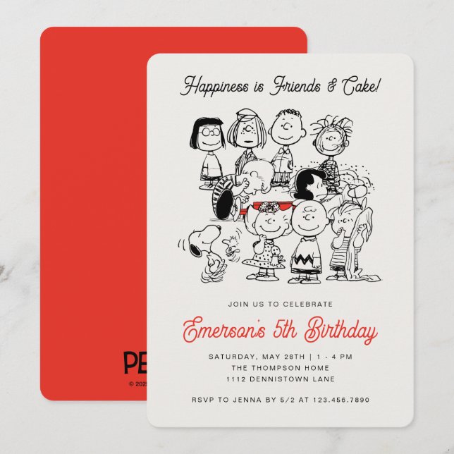 Invitation Classique Gang des Peanuts pour un Anniversaire |  (Devant / Derrière)