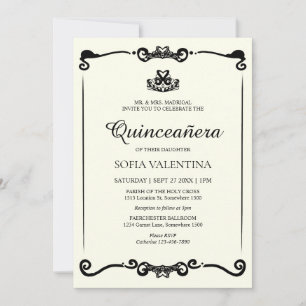 Invitation Classique ivoire Noir Tiara Quinceanera