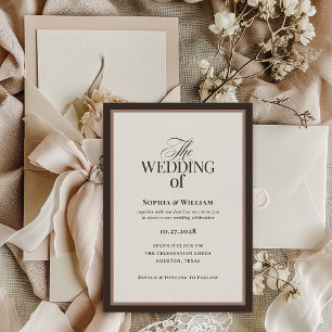 Invitation Classique Luxe   Mariage Neutre Brun