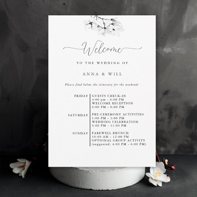 Invitation Classique Magnolia Élégant Mariage Itinéraire (Classic Magnolia Wedding Weekend Itinerary Simple Classy Elegant Modern Bohemian)