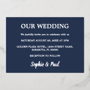 Invitation classique Mariage bleu marine
